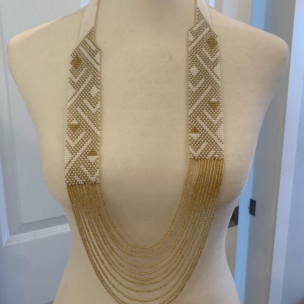 Elegant Gold and Cream Beaded Necklace